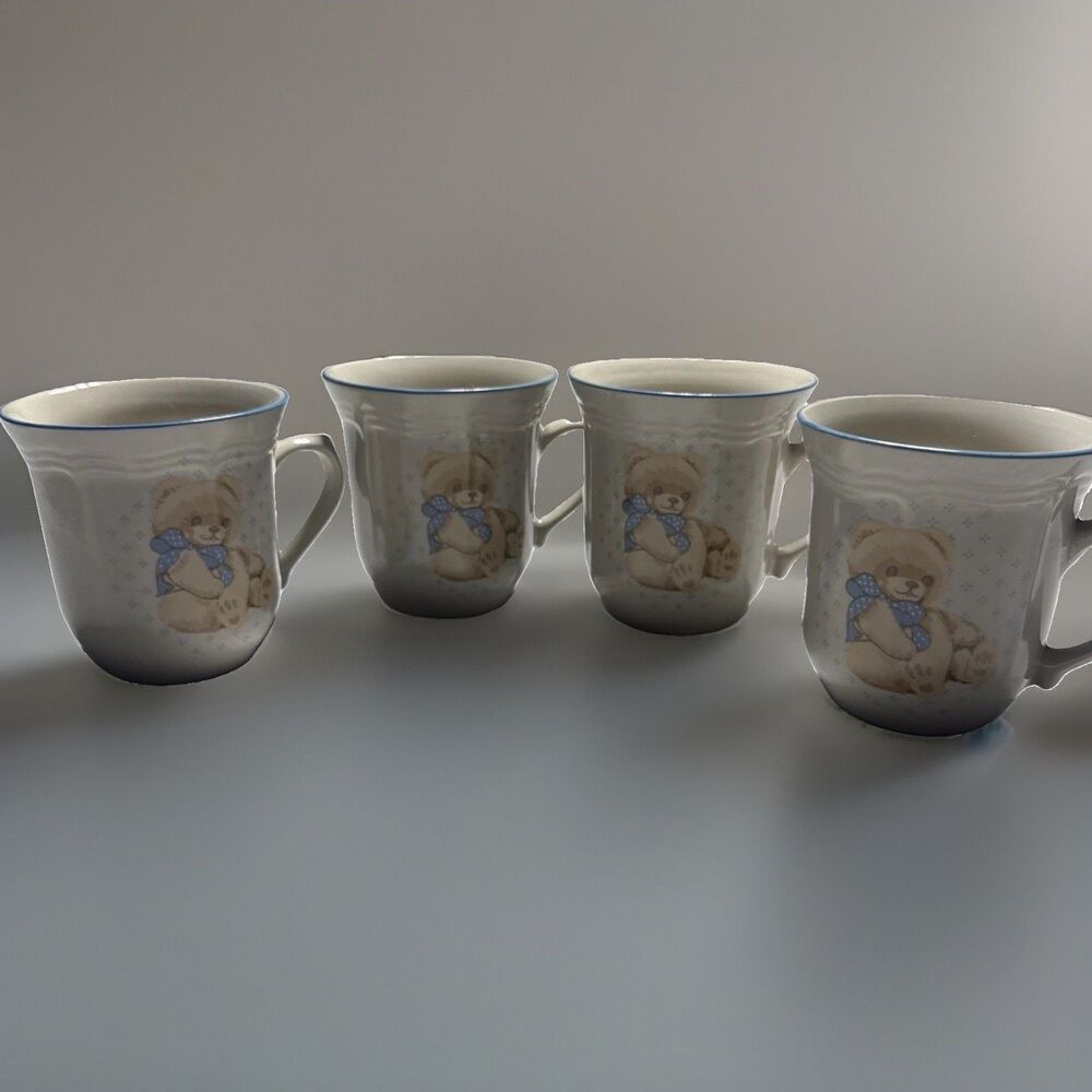 Tienshan Country Bear Stoneware Mugs Cups Set Of 4
